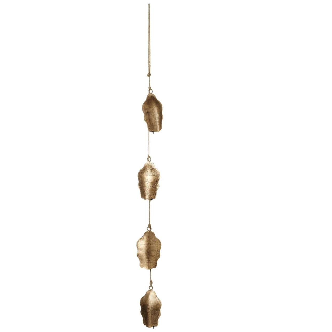 Diva At Home Antique Style Buddha Face Bells Hanging Decoration - 42" - Set of 4 - Gold Finish